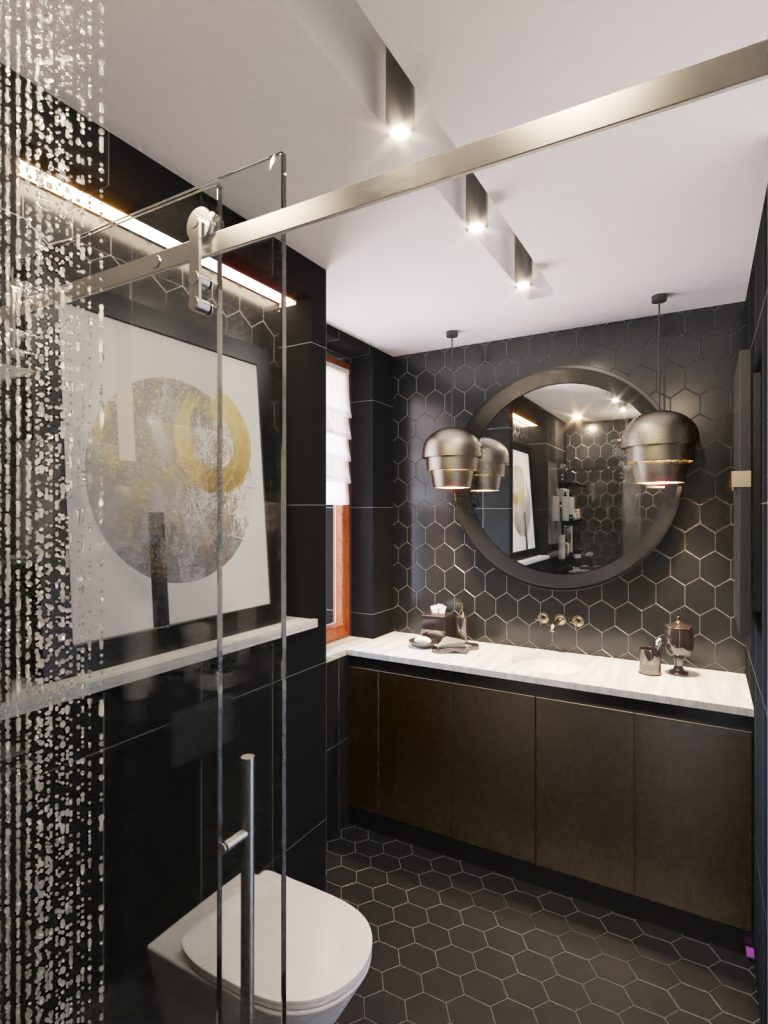 Symetria w łazience w styli art deco