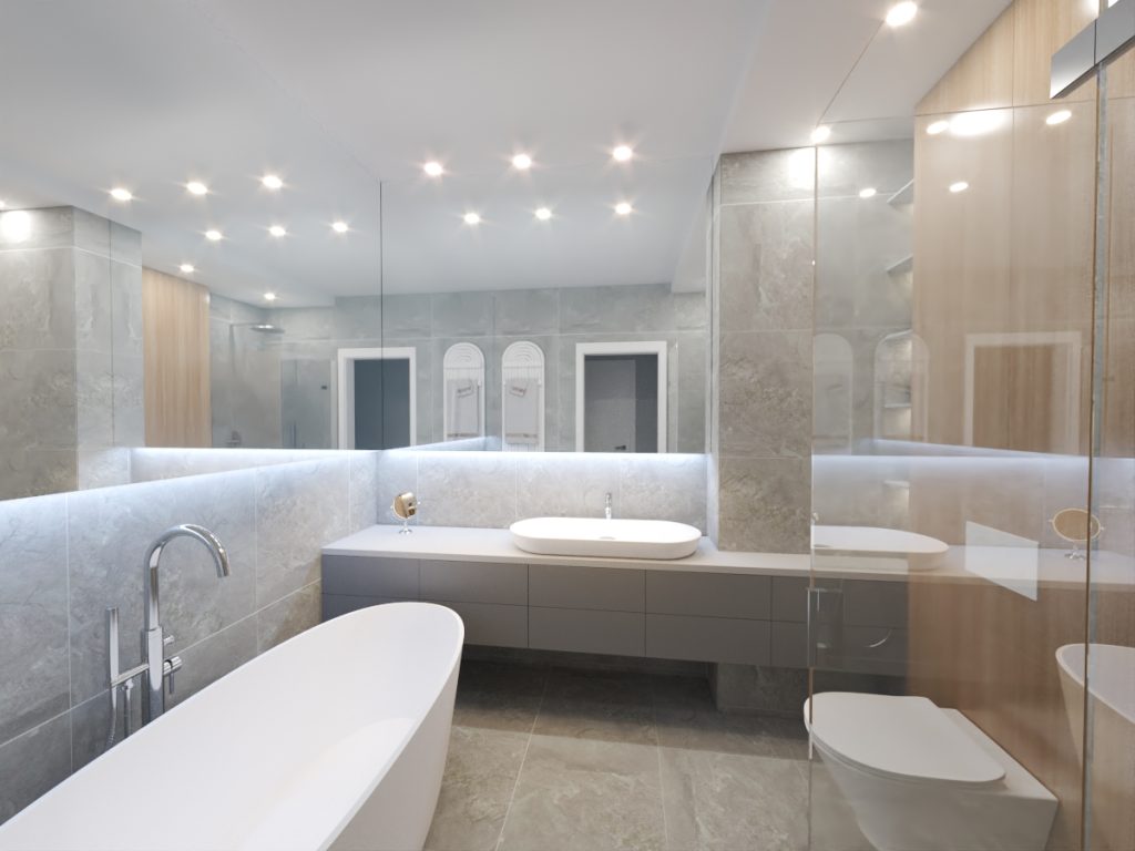 nowoczesna łazienka z wanną i prysznicem