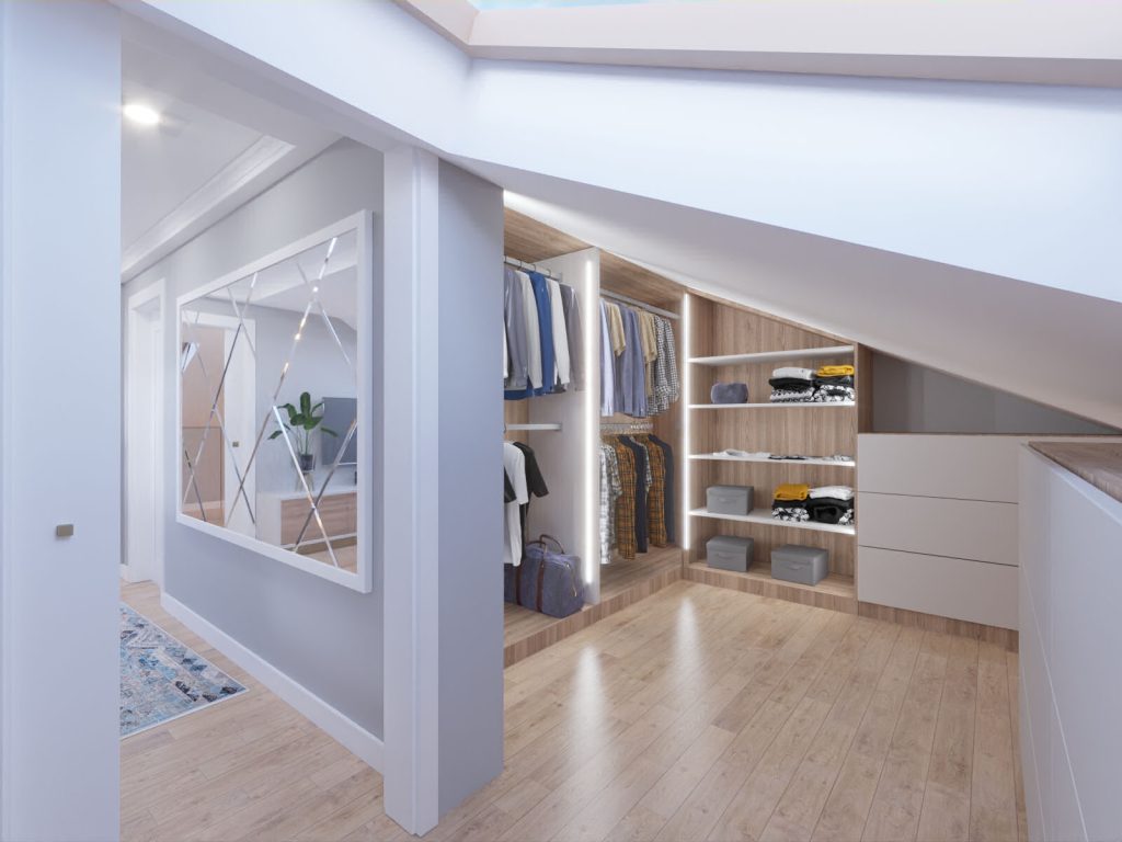 Funkcjonalna garderoba na poddaszu domu